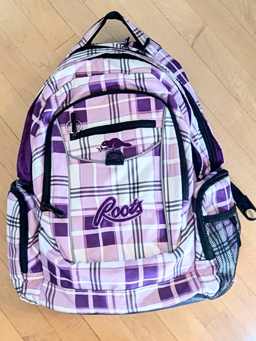 Roots Canada Purple Plaid Backpack with Ortho Support System